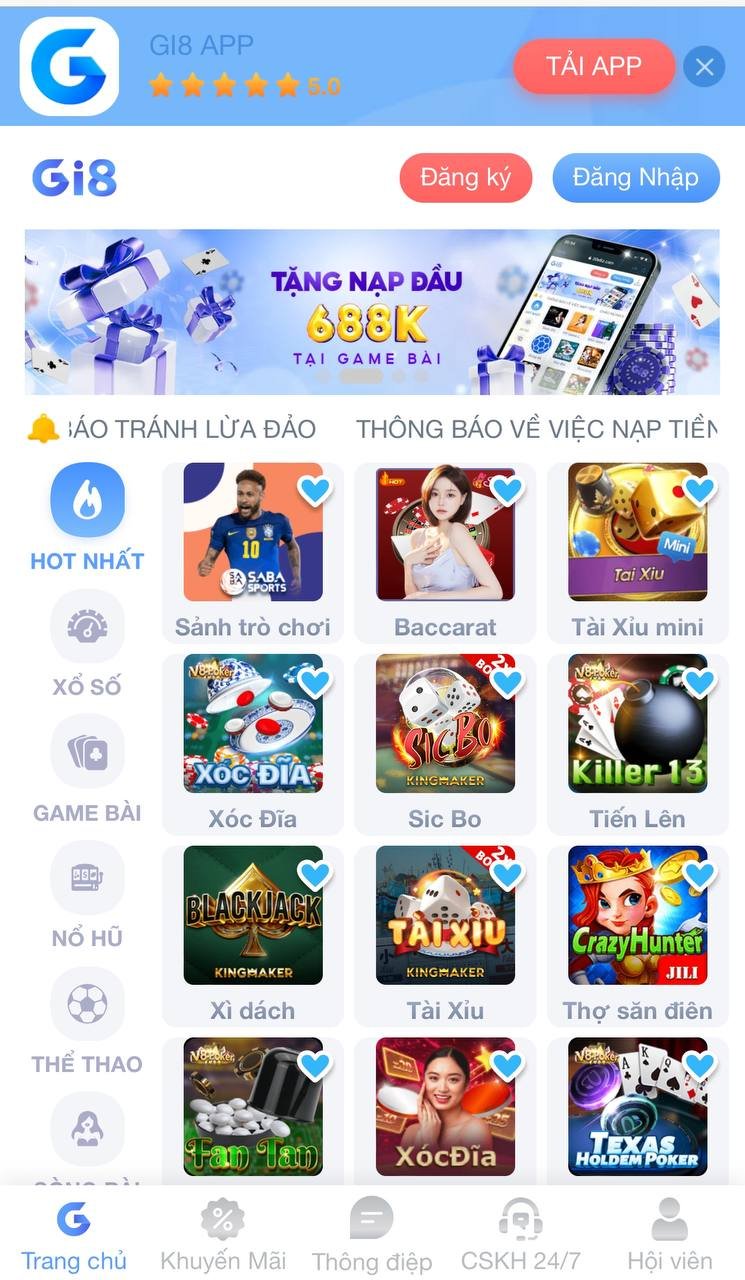 Gi8 - Game tài xỉu rút tiền mặt uy tín